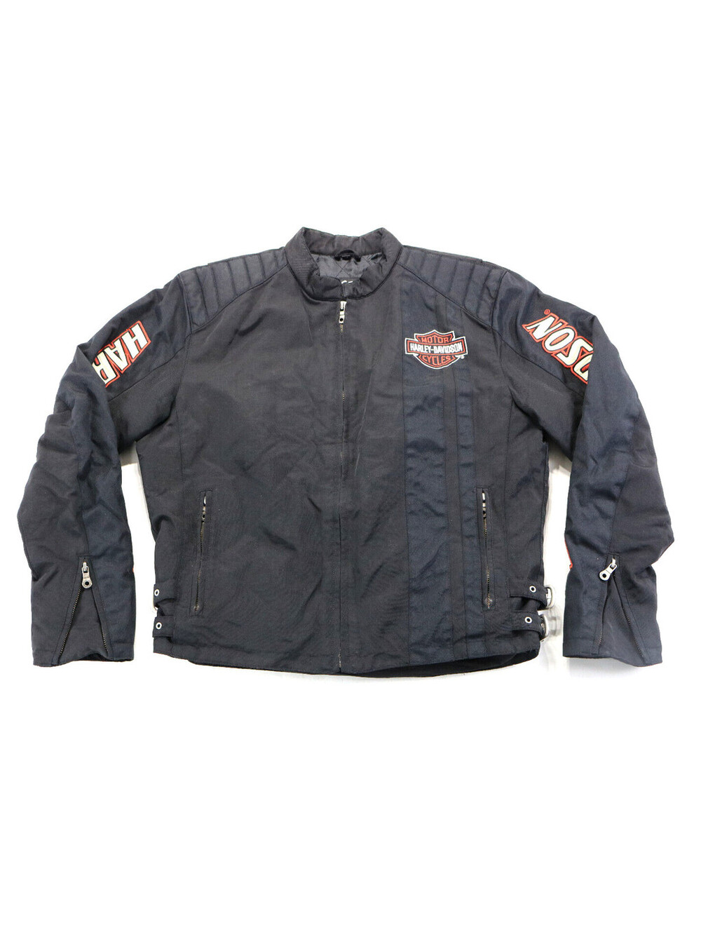 harley davidson jacket M black orange nylon Complete zip bar shield waterproof